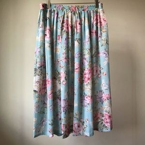 Vintage blue pleated flowy floral skirt